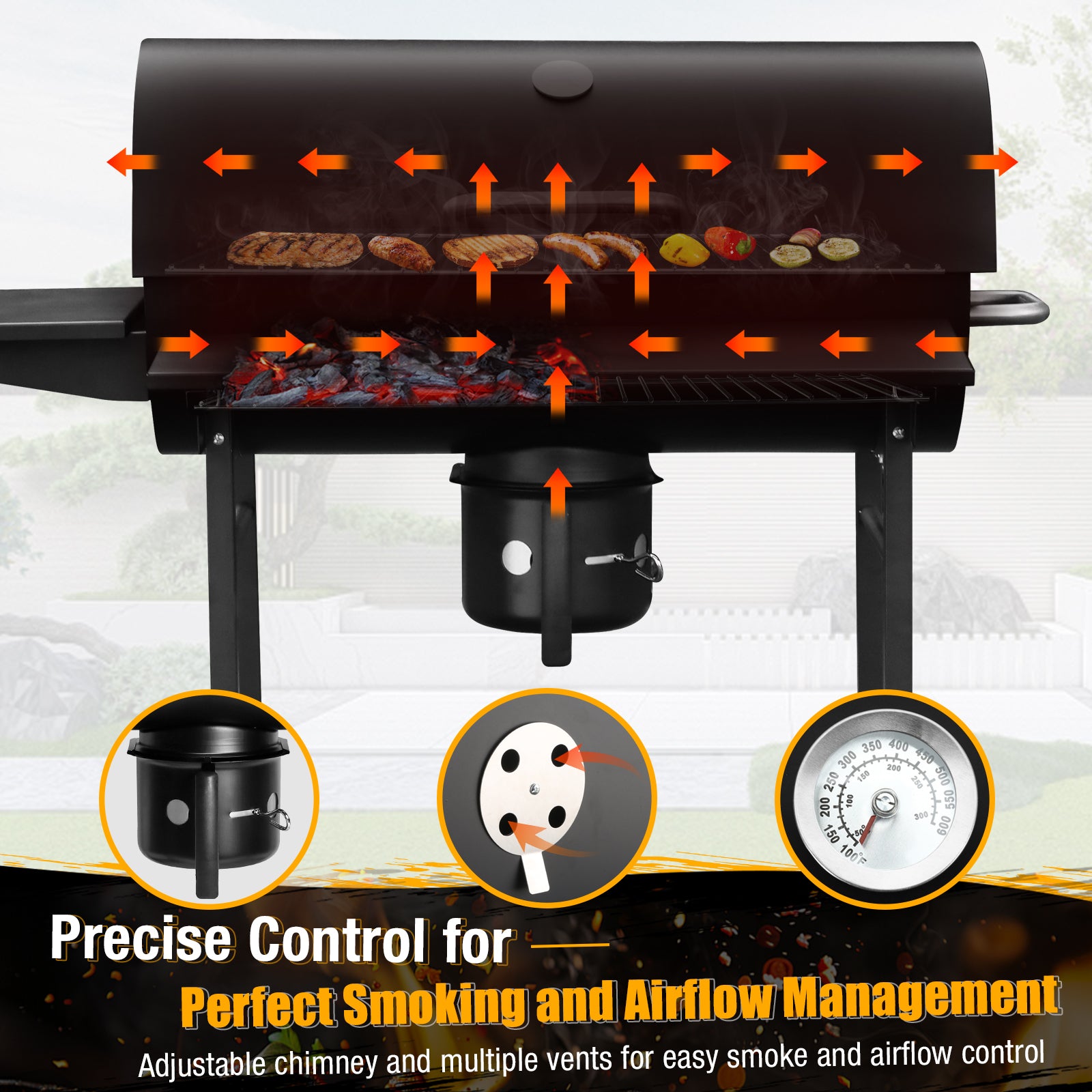 laraVist Portable Charcoal Grill, 589.32 SQ IN Cooking Area with Foldable Side Tables & Removable Ash Pan