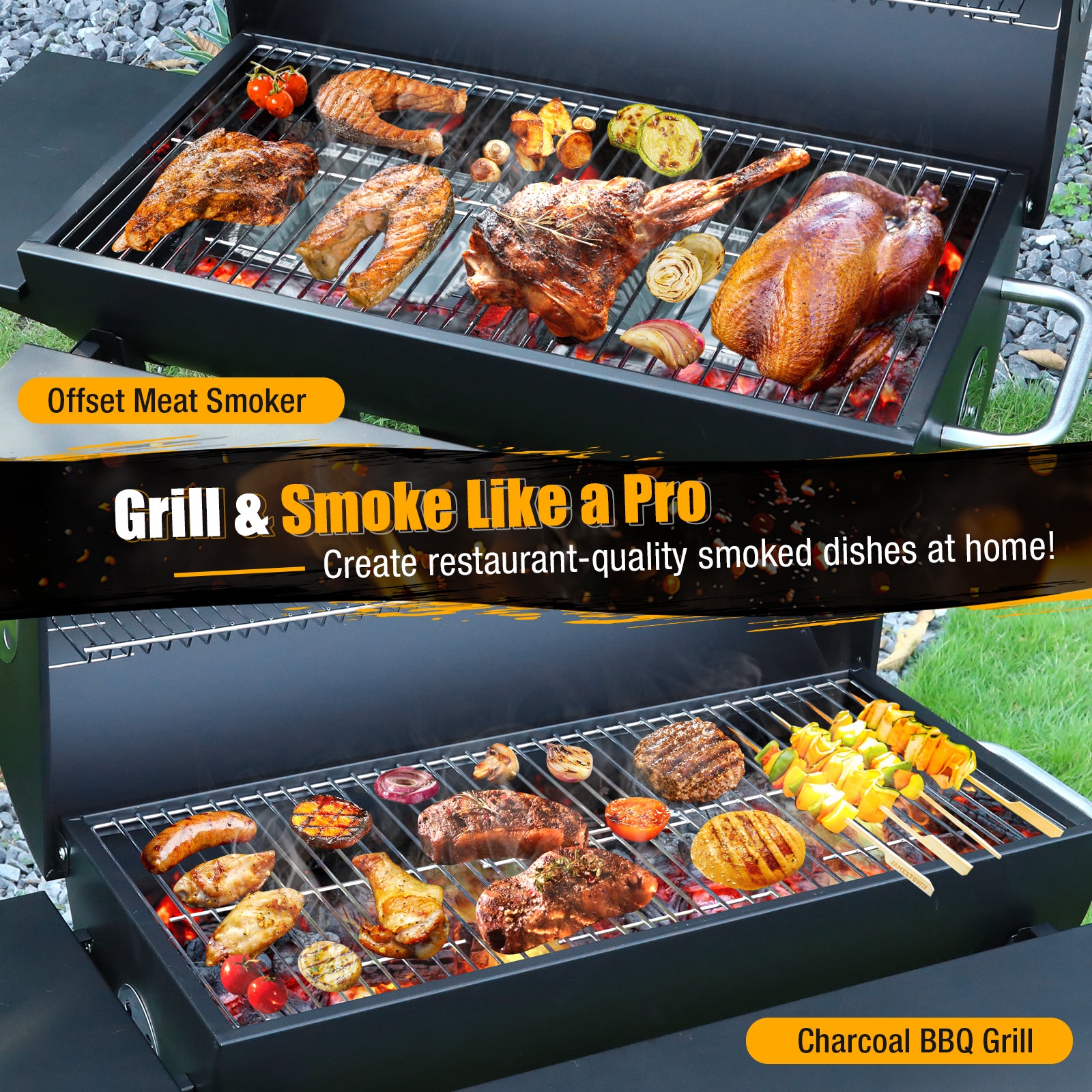 laraVist Portable Charcoal Grill, 589.32 SQ IN Cooking Area with Foldable Side Tables & Removable Ash Pan