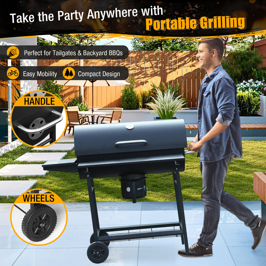 laraVist Portable Charcoal Grill, 589.32 SQ IN Cooking Area with Foldable Side Tables & Removable Ash Pan