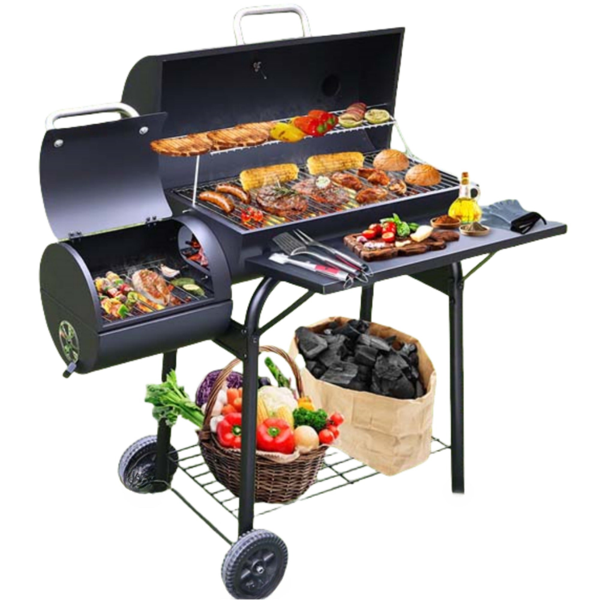 laraVist Charcoal Offset Smoker Grill, Dual-Zone BBQ with Thermometer & Wheels, Family-Size 512 sq.in