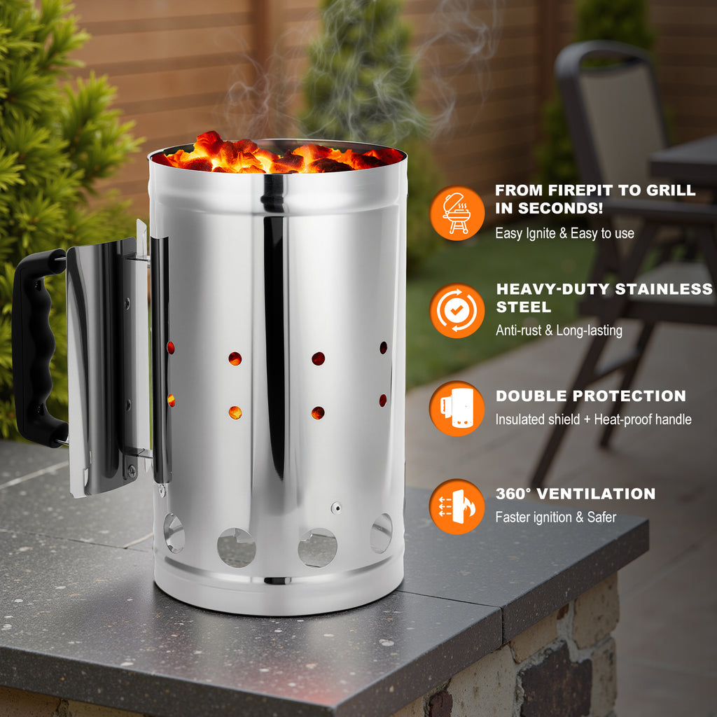 laraVist Stainless Steel Charcoal Chimney Starter for Grill, 10.62 Inch Rapid Fire Lighter