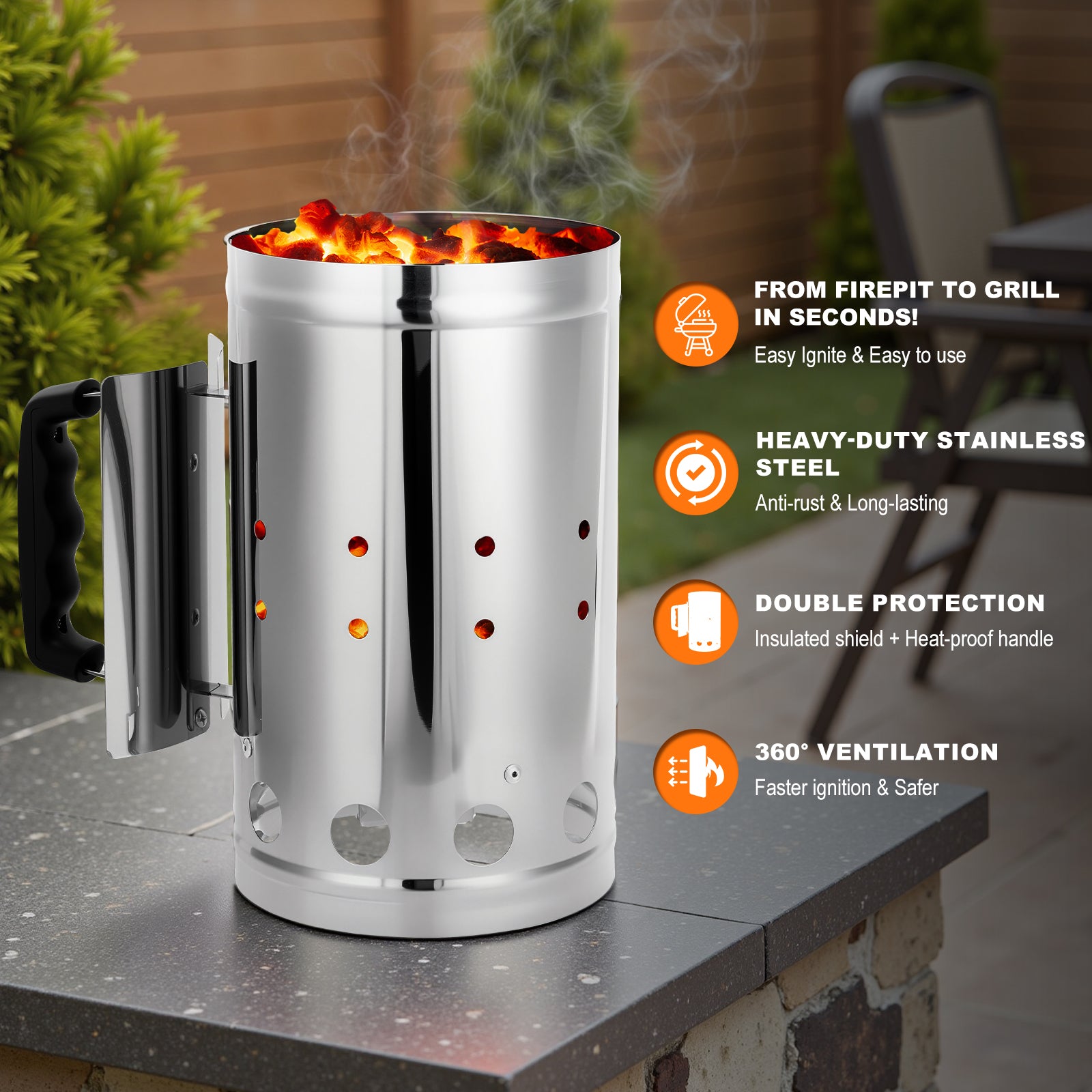 laraVist Stainless Steel Charcoal Chimney Starter for Grill, 10.62 Inch Rapid Fire Lighter