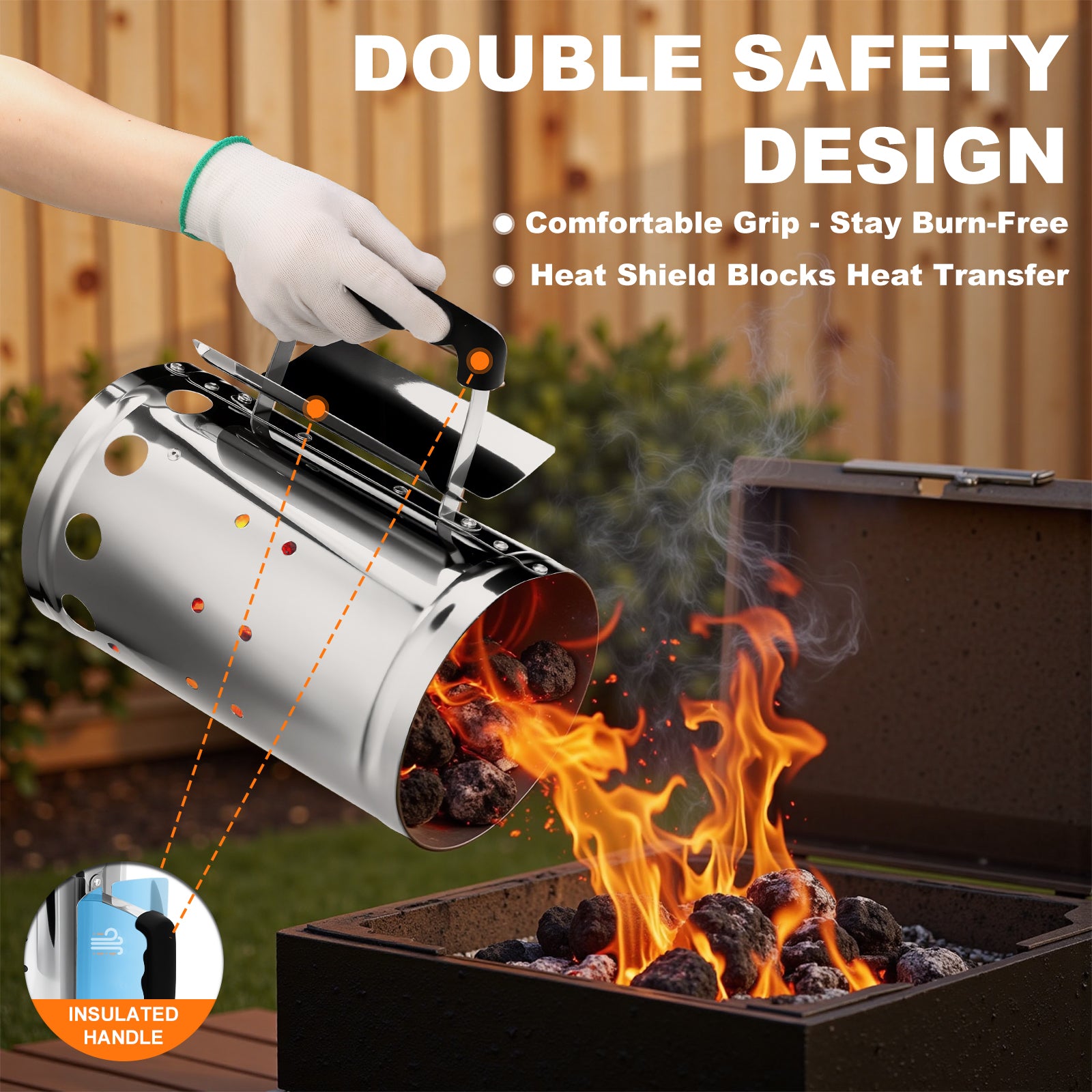 laraVist Stainless Steel Charcoal Chimney Starter for Grill, 10.62 Inch Rapid Fire Lighter