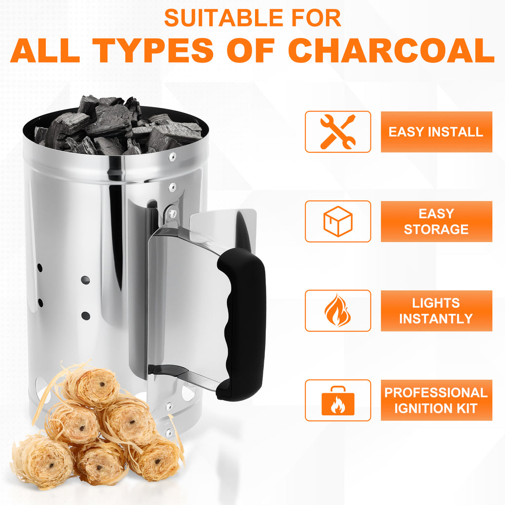 laraVist Stainless Steel Charcoal Chimney Starter for Grill, 10.62 Inch Rapid Fire Lighter