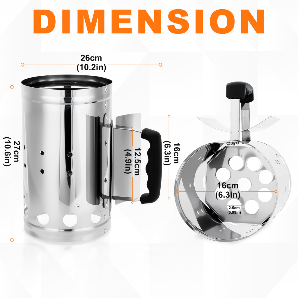 laraVist Stainless Steel Charcoal Chimney Starter for Grill, 10.62 Inch Rapid Fire Lighter