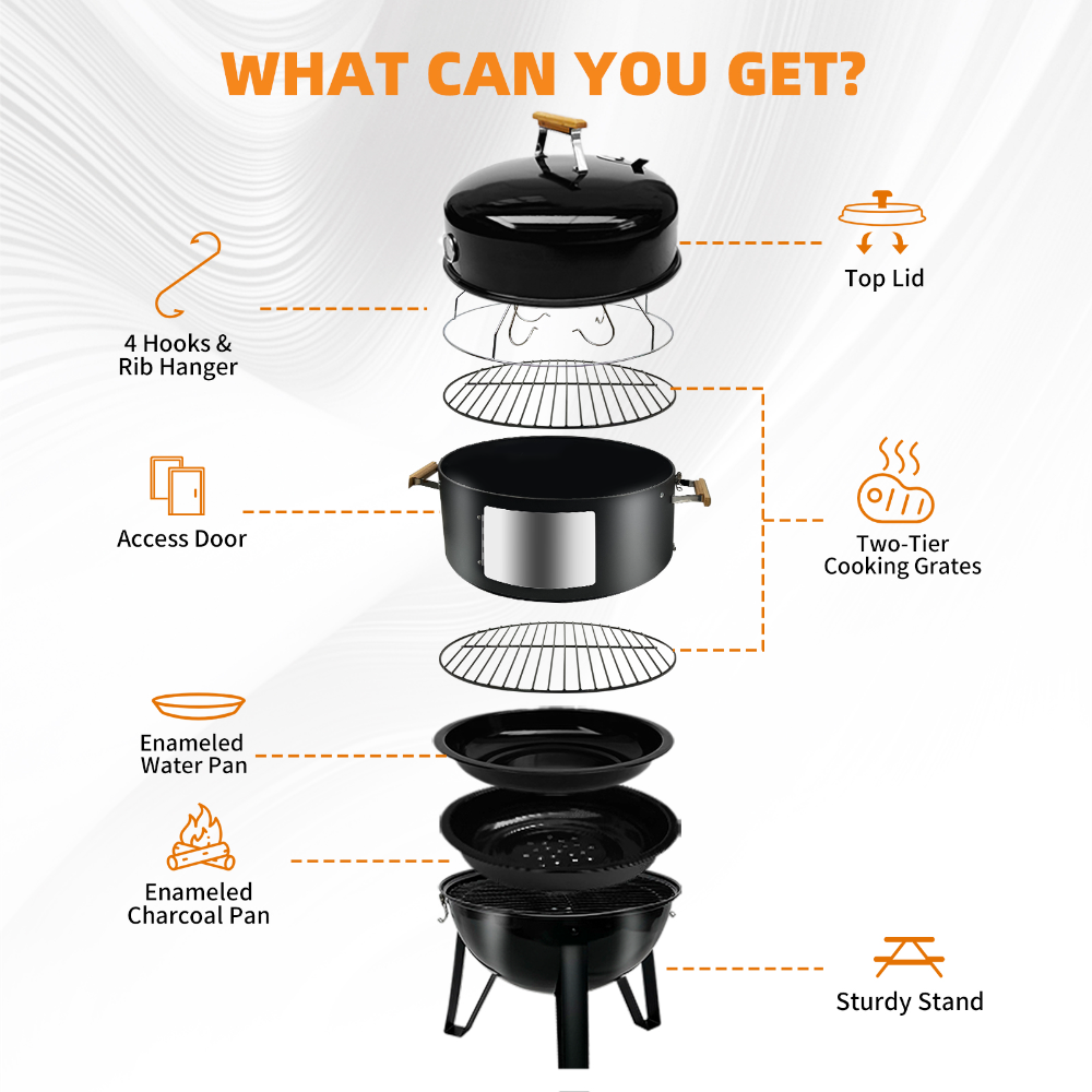 laraVist 17 Inch Vertical Charcoal Smoker Grill Combo with Porcelain-Enameled Coating