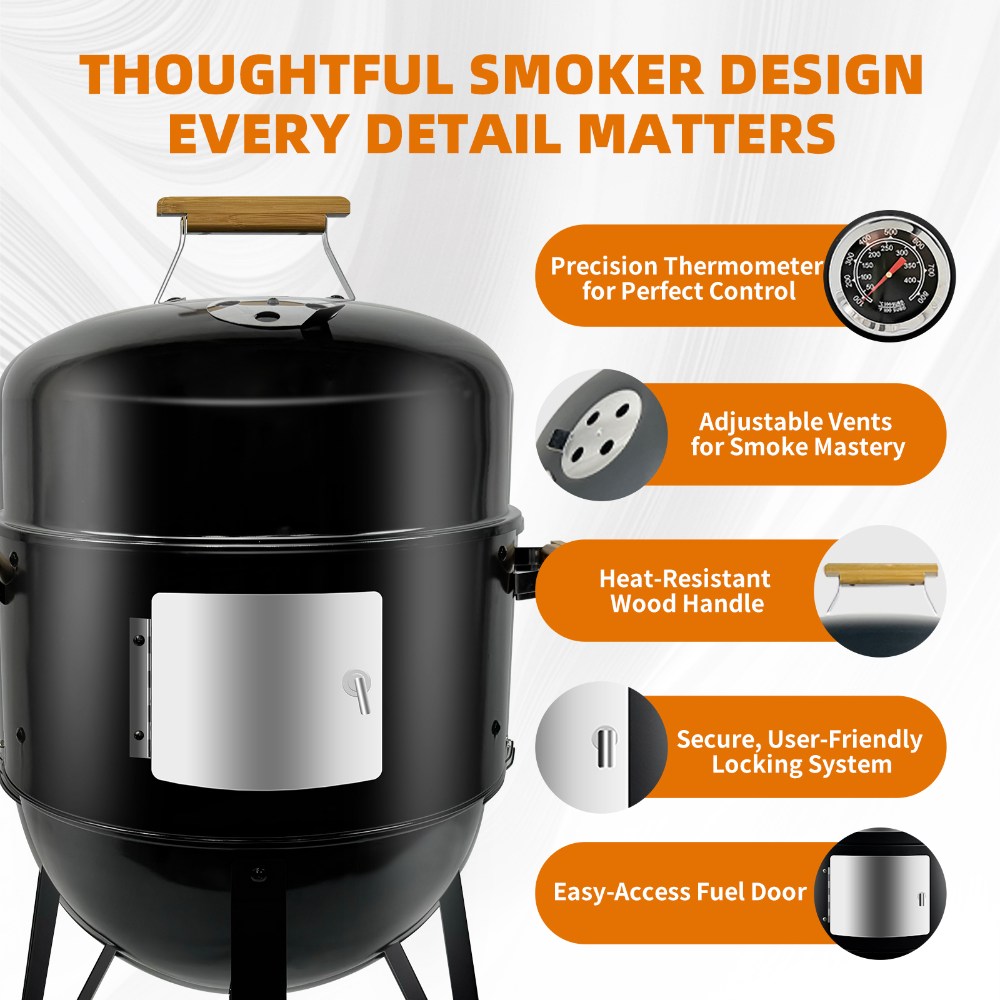 laraVist 17 Inch Vertical Charcoal Smoker Grill Combo with Porcelain-Enameled Coating