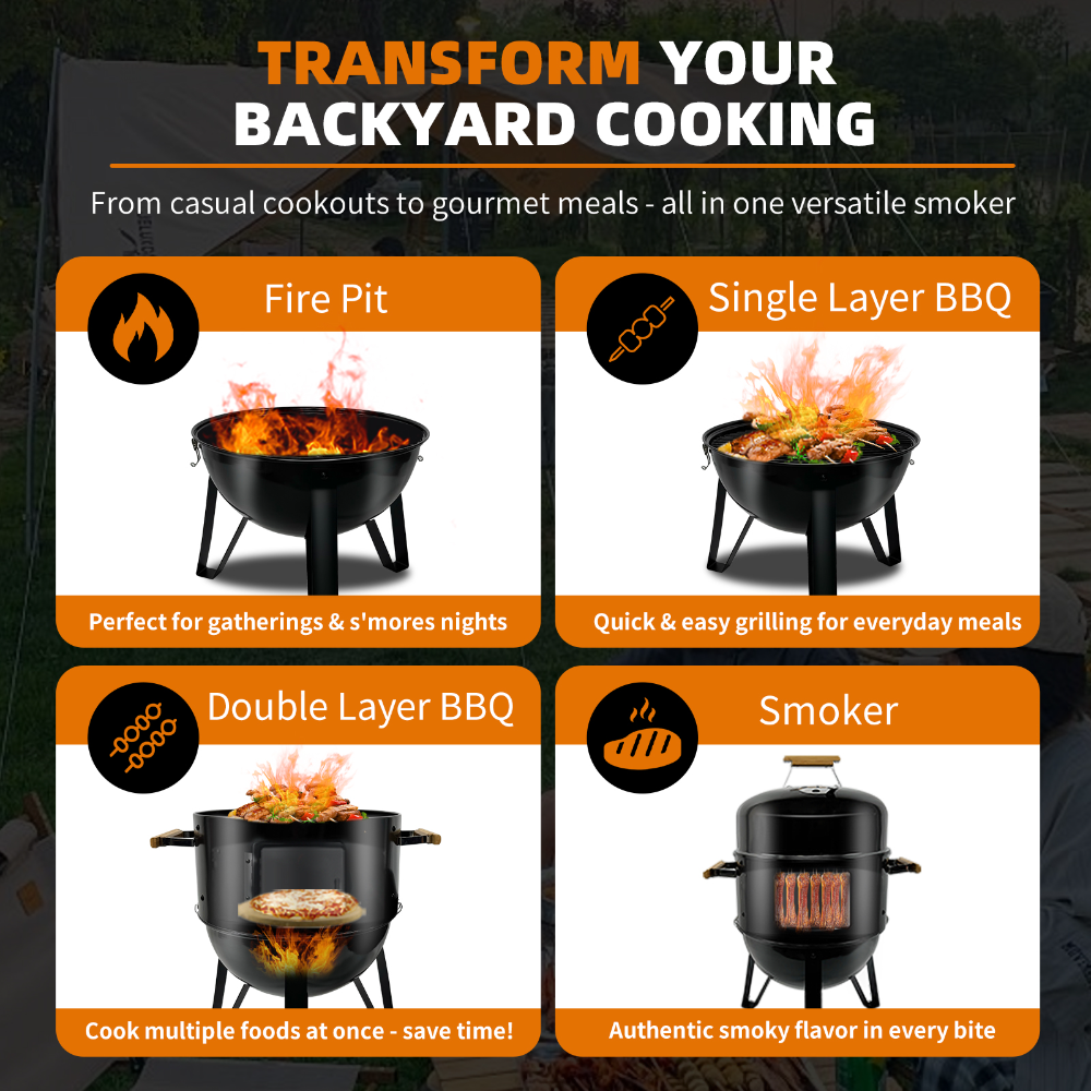 laraVist 17 Inch Vertical Charcoal Smoker Grill Combo with Porcelain-Enameled Coating