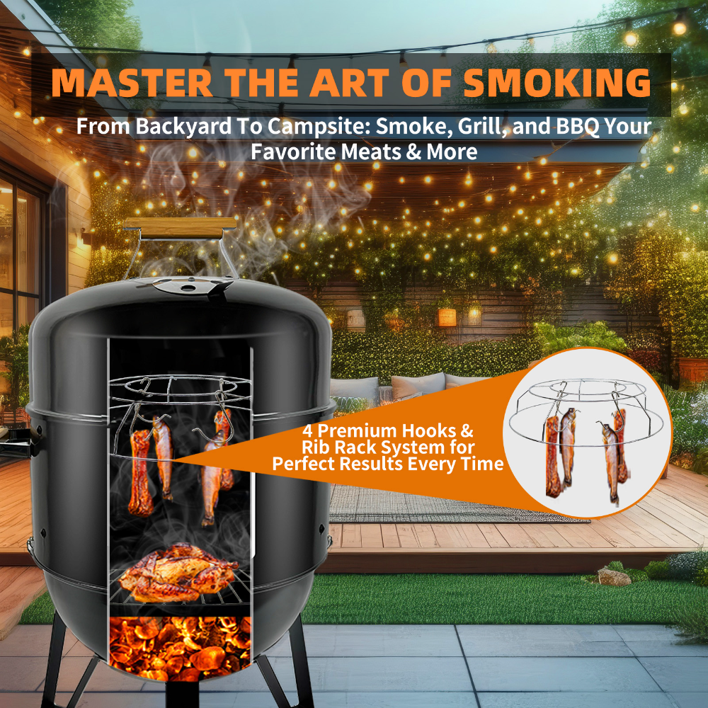 laraVist 17 Inch Vertical Charcoal Smoker Grill Combo with Porcelain-Enameled Coating