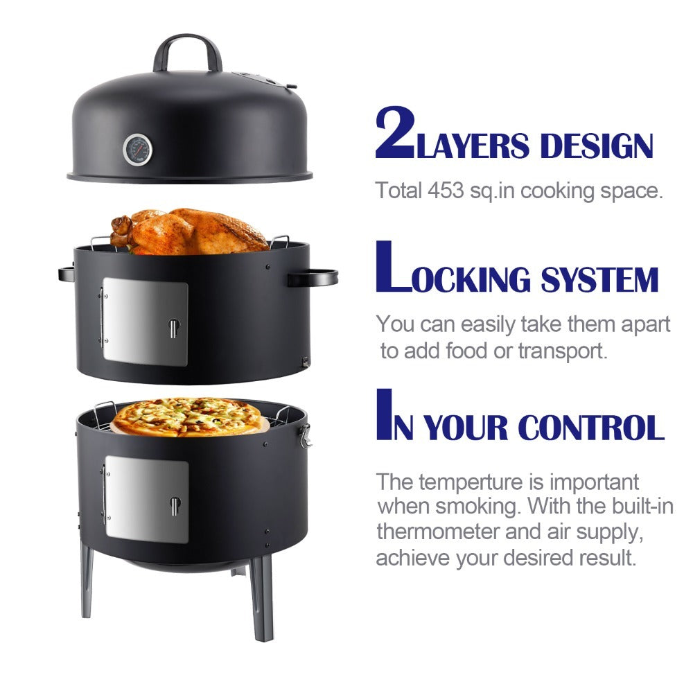laraVist 20 Inch Charcoal Vertical Smoker Grill with Adjustable Vents